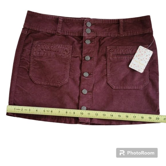 Free People Boho Chocolate Brown Corduroy Mini Skirt Button Front Sz 31 NEW - Picture 10 of 11